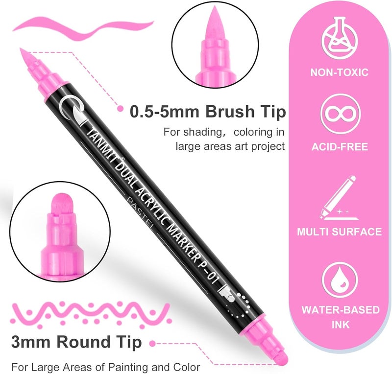 TANMIT 26 Colors Acrylic Paint Markers, Dual Tip Acrylic Paint Pens for Rock Painting, Black Paper, Wood, Canvas, Stone, Glass, Ceramic, DIY Crafts Making Art Supplies - Image 2